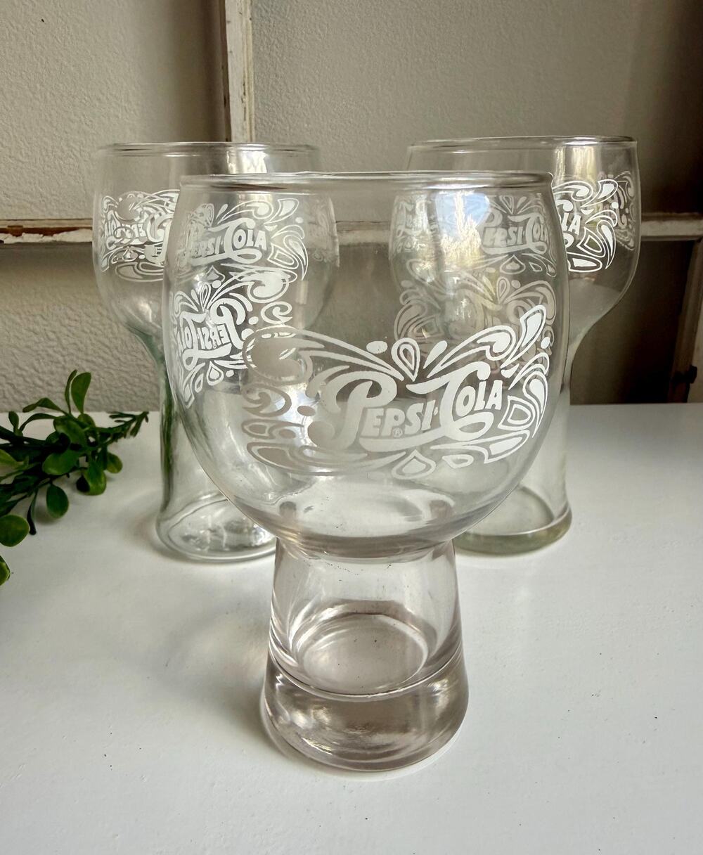 Vintage Pepsi-Cola Footed Goblet Glasses – 1960s 1970s Soda Fountain Barware Set